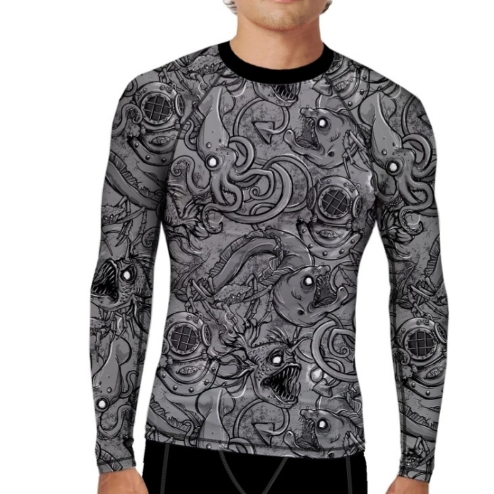 Spacefish Army Deep Sea Long Sleeve Top Rashguard Mens XXL